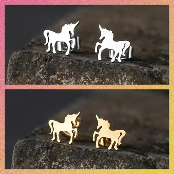 Small Unicorn Stainless Steel Stud Earrings #1205 - Picture 1 of 6